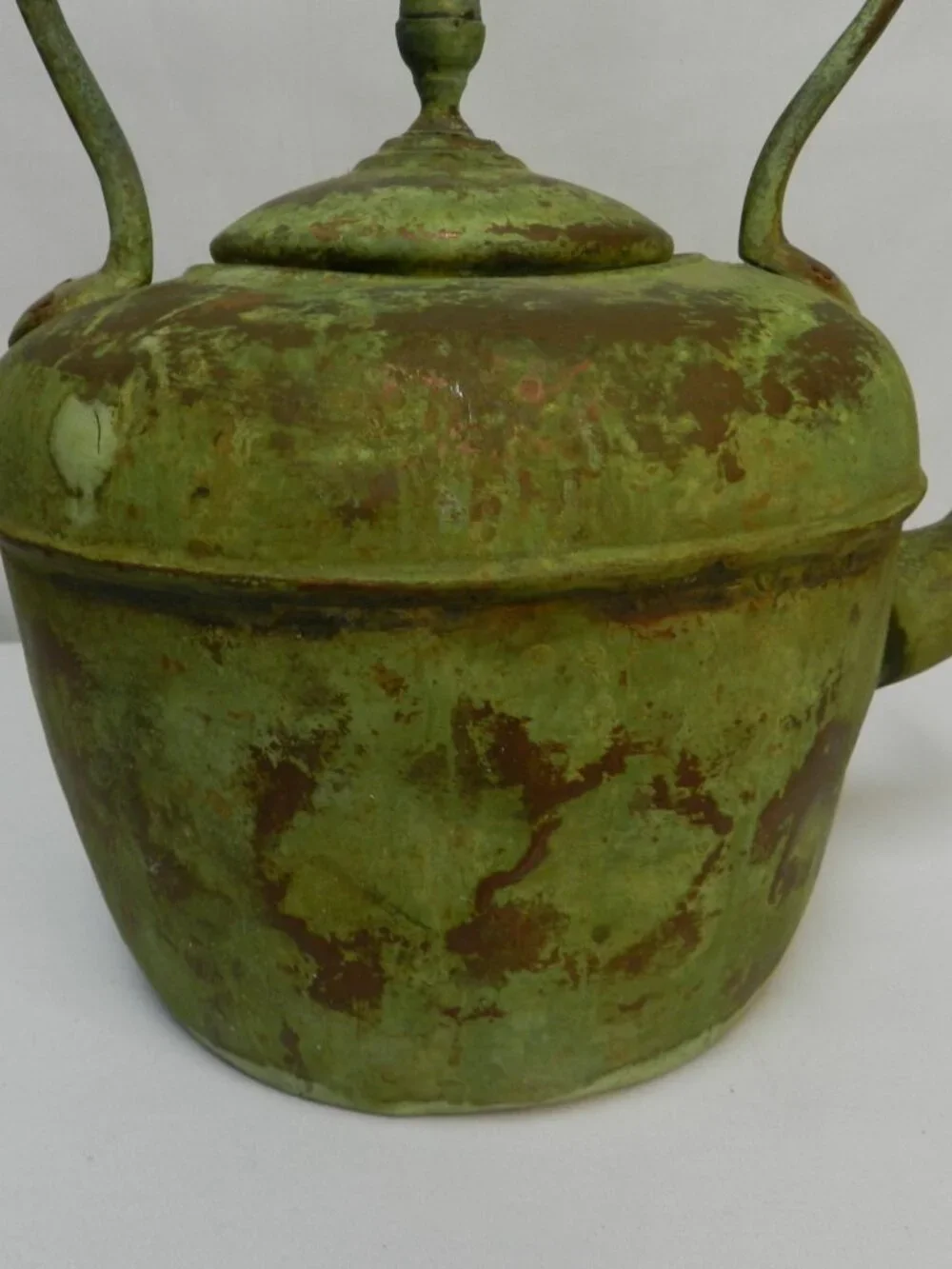 Antique Vintage Copper Tea Kettle Goose neck Spout green patina Handle 12